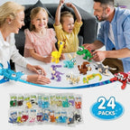 Individually wrapped party favor packs with instruction booklets laid out neatly