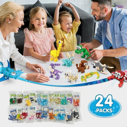 Individually wrapped party favor packs with instruction booklets laid out neatly