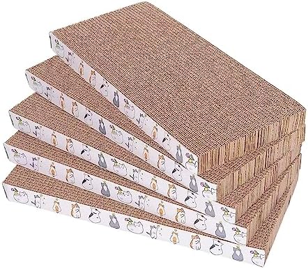 Engelalike durable corrugated paper cat scratching boards stacked neatly with included catnip packets