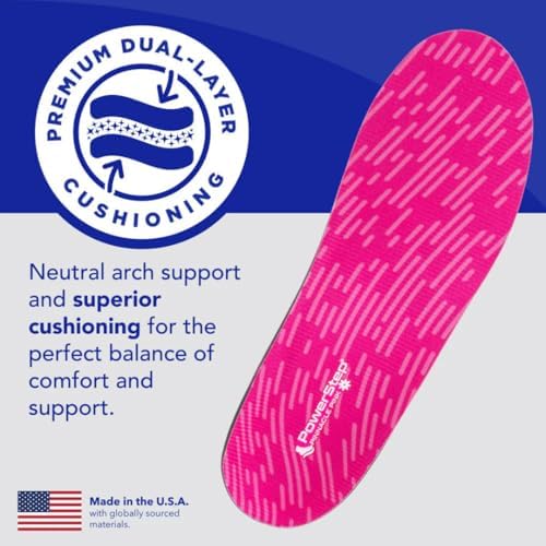 PowerStep Pinnacle Pink dual layer cushioning detail for foot pain relief.