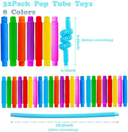Colorful pop tubes being stretched out by hands to demonstrate tactile sensory play.