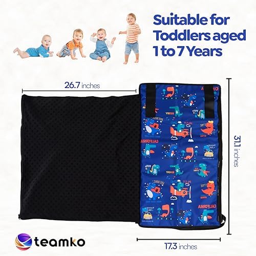 Teamko kids airplane seat extension mattress laid flat highlighting the soft quilted texture and durable straps.