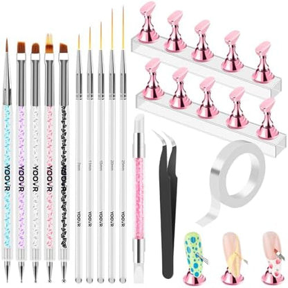 Yoovr nail art tools set with magnetic press on holder front view