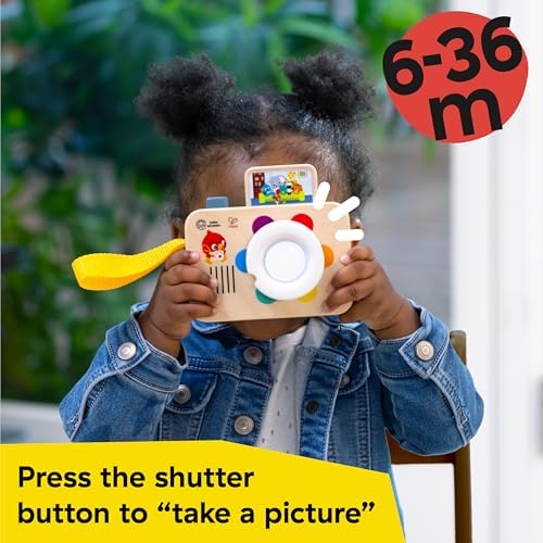 Baby Einstein interactive baby camera displaying the pop-up photo mechanism and top button