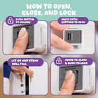 Child safety lock installed on a kitchen cabinet door