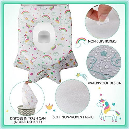 Extra large waterproof potty training shield unfolded showing rainbow print