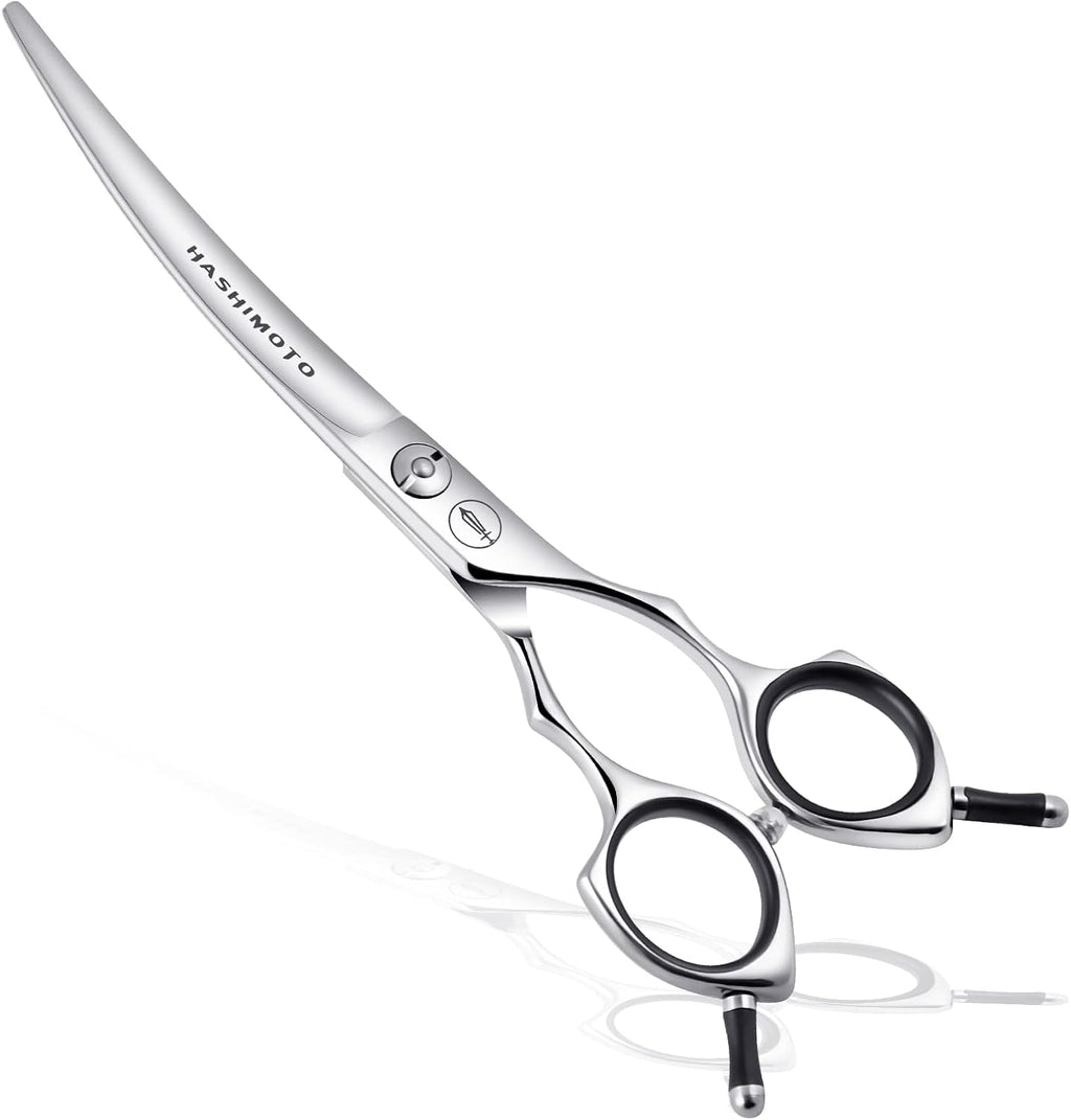 HASHIMOTO dog grooming scissors front view of 6.5 inch curved blade shears for pets