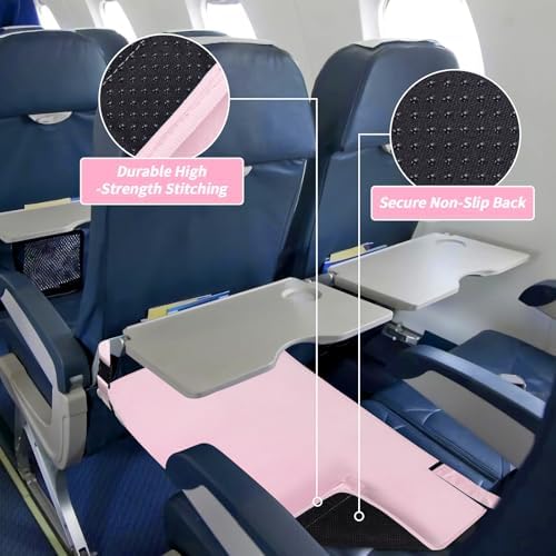 Side view of the pink velvet AWAHITAWA airplane bed bridging the gap between economy class seats.