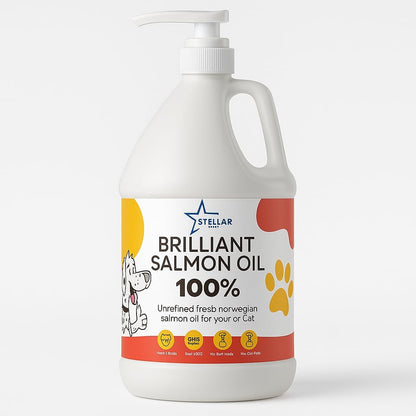 Stellar Chemical Corp Pure Wild Alaskan Salmon Oil one gallon pump bottle front view for pet skin and coat health