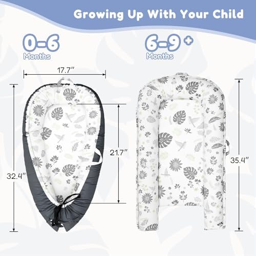 Aivermeil portable baby lounger showing adjustable drawstring ribbon and foot security buckle