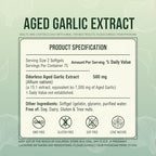 Kymezol Aged Garlic Extract bottle showcasing high potency 7500mg strength container graphic