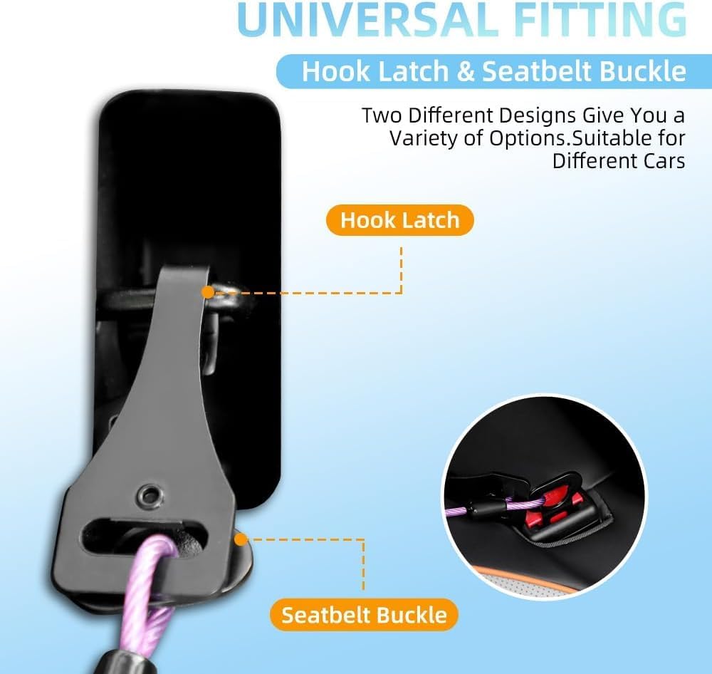 Mi Metty dog seat belt showing universal buckle adapter