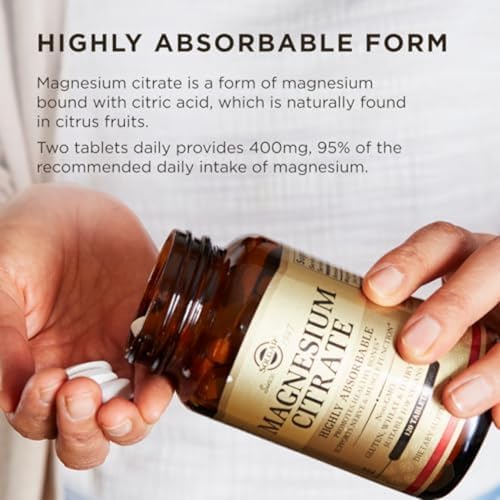 Supplement facts panel on the back of Solgar Magnesium Citrate 120 tablets packaging