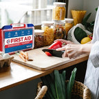 Full 180 piece content layout of the Be Smart Get Prepared first aid kit