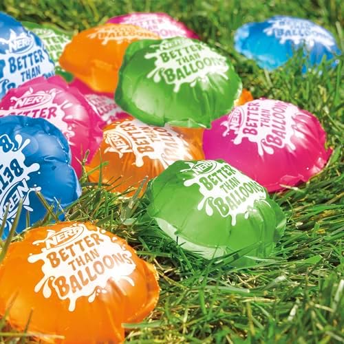 Children throwing and stomping on mess-free water pods in a backyard.