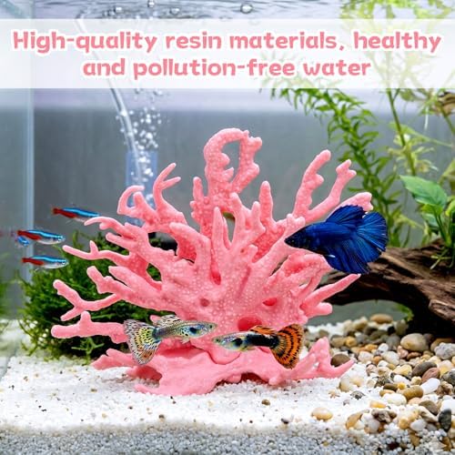 A vibrant underwater marine landscape featuring imported pink coral decorations