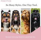 Pet owner using Pony Pick to remove dog hair bow