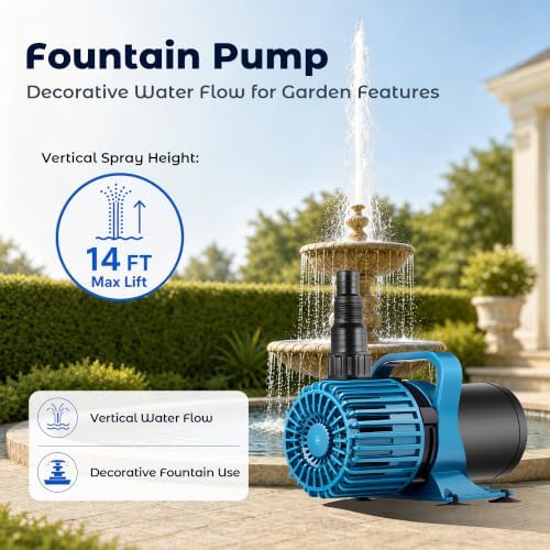 TONGCHANT fish pond pump showing the sturdy carry handle and the long twenty foot power cord.