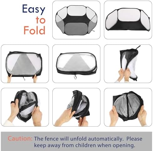 Pawaboo Small Animals Playpen, Waterproof Small Pet Cage Tent with Strong Steel Wire Frame, Portable Outdoor Yard Fence for Chick/Kitten/Puppy/Guinea Pig/Rabbits/Hamster/Chinchillas, Black - Image 3