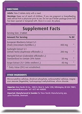 New Nordic Blue Berry Eyebright packaging details and ingredient list