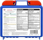 Detailed view of antiseptic wipes and bandages inside the 110 piece emergency kit