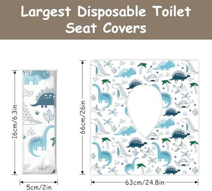 DEEKI extra large waterproof travel potty shields showing the soft fabric top layer and blue dinosaur prints