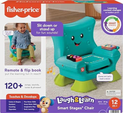 Side profile of the durable Fisher-Price developmental activity chair for ages one plus