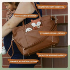 Parker Baby Willow Tote Bag attached to stroller using integrated stroller hooks.