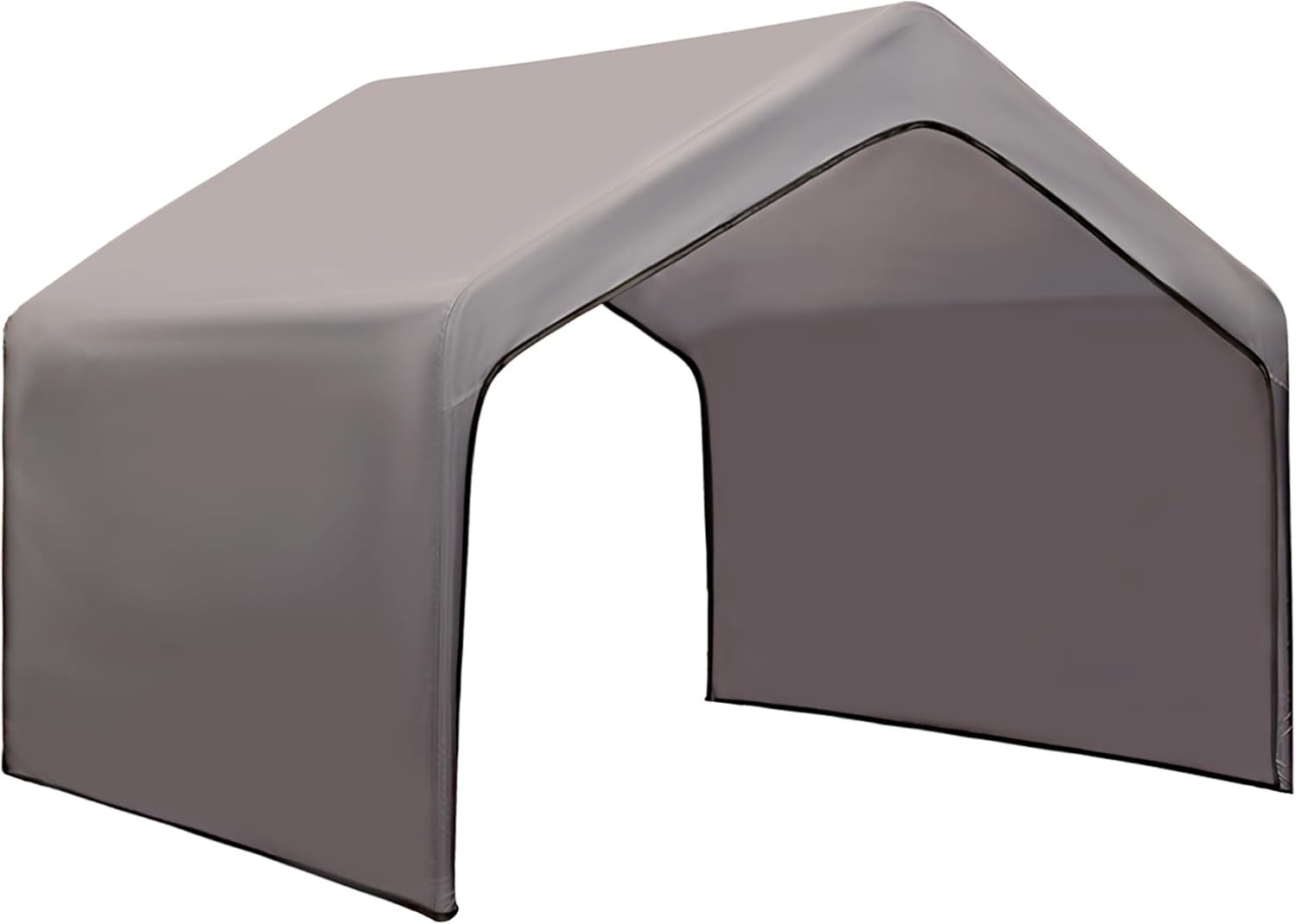 Newbro dog shade shelter gray canopy front view installed on frame outdoor