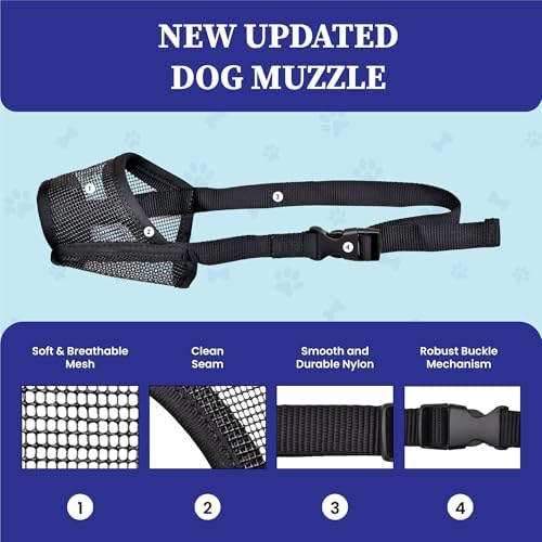 Dog wearing secure air mesh muzzle during a walk