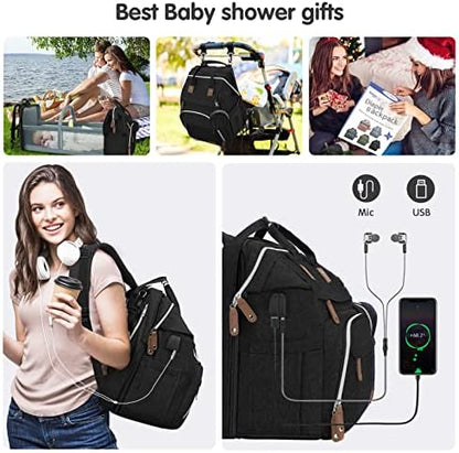 DERJUNSTAR diaper backpack attached to a stroller handlebar using the built in straps