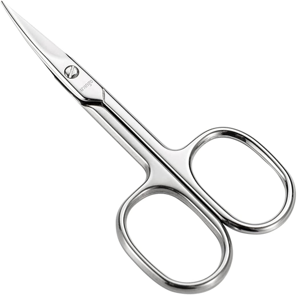 LIVINGO premium manicure scissors front view displaying the stainless steel curved blade