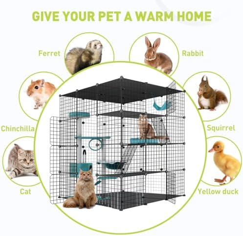 Large Cat Cage Enclosure Indoor DIY Cat Playpen Pet Home Small Animal House Detachable Metal Wire Kennels Crate Large Exercise Place Ideal for 1-4 Cat (Black, 41.3" Lx41.3 Wx55 H, 1) - Image 4