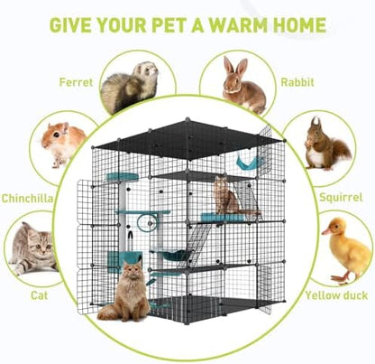 Large Cat Cage Enclosure Indoor DIY Cat Playpen Pet Home Small Animal House Detachable Metal Wire Kennels Crate Large Exercise Place Ideal for 1-4 Cat (Black, 41.3" Lx41.3 Wx55 H, 1) - Image 4