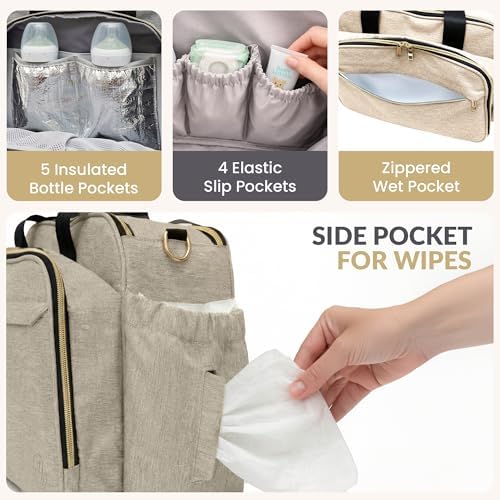 Mellories 4 in 1 Convertible Diaper Bag Tote for Baby Boys and Girls - Converts into Diaper Backpack, Baby Tote, Stroller and Crossbody Diaper Bag - Beige Baby Travel Bag - Gift for Mom - Image 5