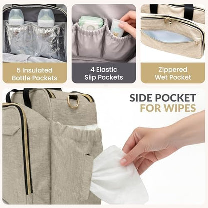 Mellories 4 in 1 Convertible Diaper Bag Tote for Baby Boys and Girls - Converts into Diaper Backpack, Baby Tote, Stroller and Crossbody Diaper Bag - Beige Baby Travel Bag - Gift for Mom - Image 5