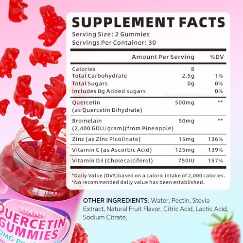 Xiaan Quercetin supplement bottle showing 500 milligrams dosage label