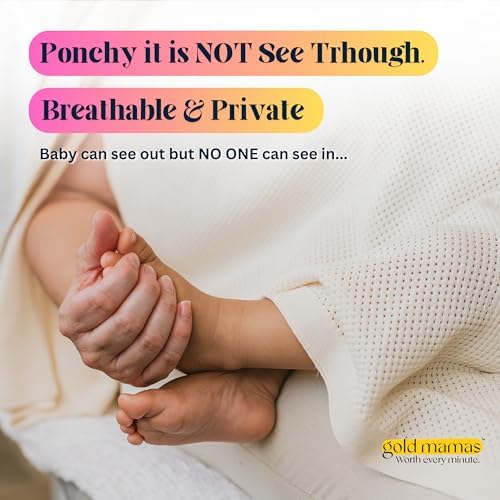 Mother using Gold Mamas nursing cover for breastfeeding privacy