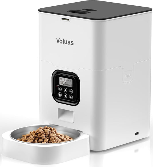 Voluas automatic cat feeder front view dry food dispenser