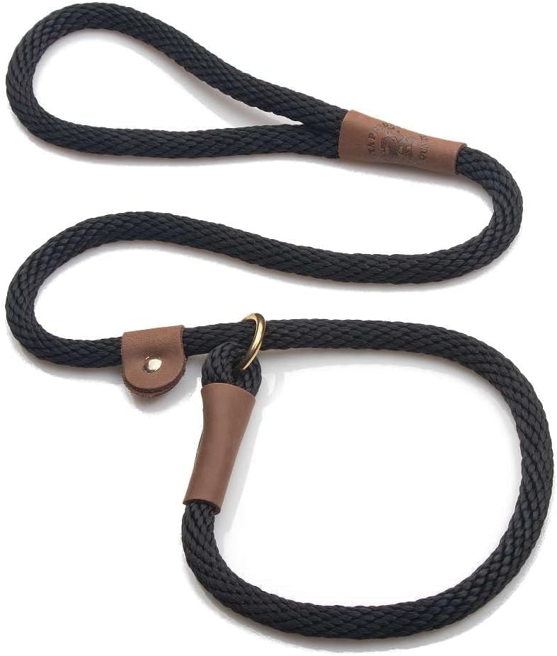 Mendota Pet Slip Leash front view of black braided dog lead and collar combo