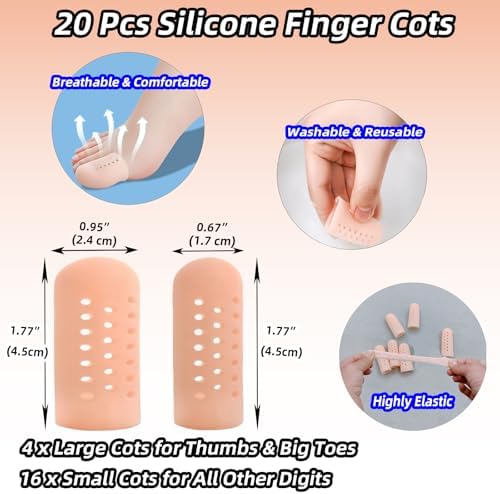 Close up of a person wearing a breathable GoldenLife silicone thumb guard for cracking skin relief.