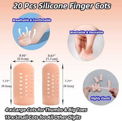Close up of a person wearing a breathable GoldenLife silicone thumb guard for cracking skin relief.