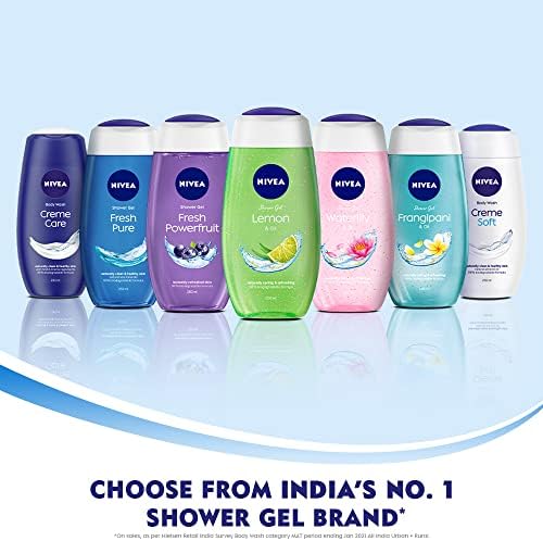 Nivea shower gel bottle highlighting the 96% recycled plastic sustainability feature.