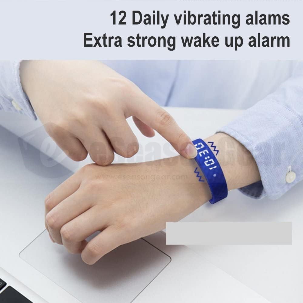 Side angle profile of the eSeasonGear silent vibration wearable wristband highlighting its slim casing and soft premium strap texture.