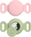 Meliya Airtag dog collar holder front view in pink and matcha