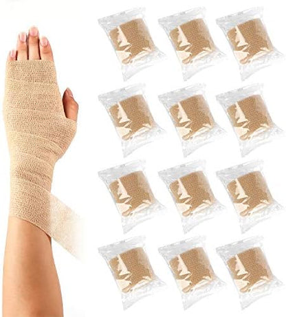 Demonstration of tearing Mooerca cohesive bandage wrap by hand without using scissors for easy application