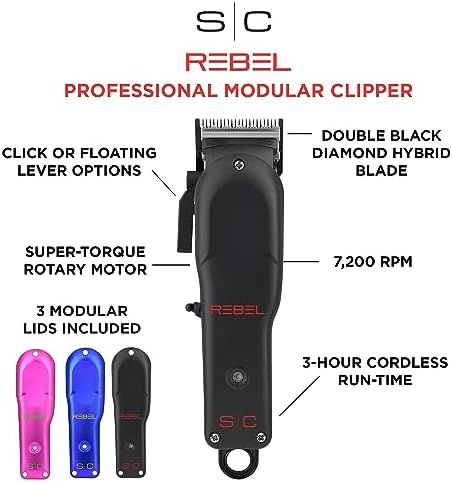 Stylecraft modular hair clipper with pink blue and black interchangeable body lids displayed
