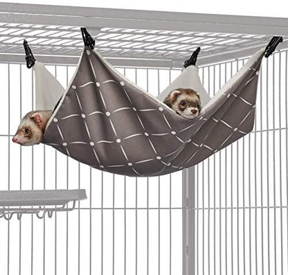 Small animal hammock with durable clip attachment system