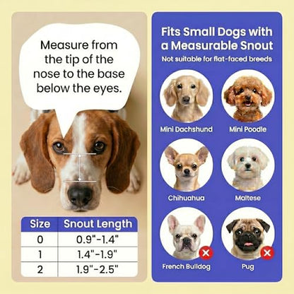 Breathable mesh pet muzzle allowing a small puppy to pant.