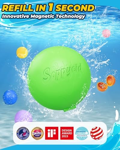 Refillable magnetic water bombs being submerged in a pool for quick filling